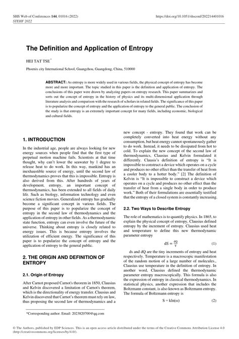 (PDF) The Definition and Application of Entropy