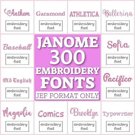 300 Janome Machine Fonts, JEF Fonts Set, Machine Embroidery Fonts ...