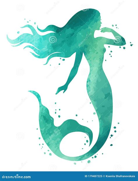 Mermaid Watercolor Vector Silhouette Illustration Stock Vector