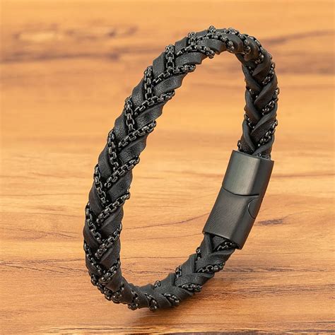 XQNI Pulsera De Cuero Tejido Para Hombre Brazalete Con Cierre Magn Tico