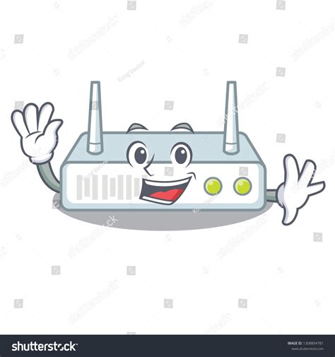 Waving Router Installed Cartoon Wall Stock Vector Royalty Free