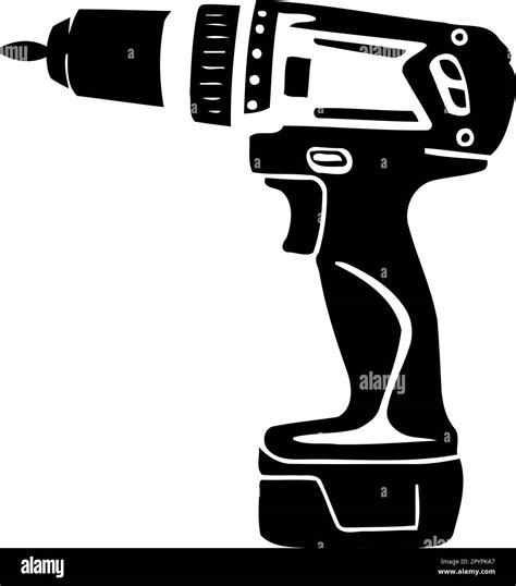 Power Tool Drill Screwdriver Silhouette Black And White Minimalist