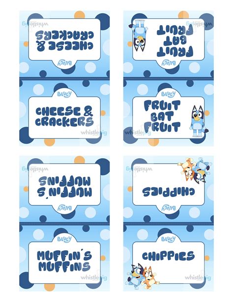 Editable Bluey Food Tent Snack Labels For Blue Heeler Birthday Etsy