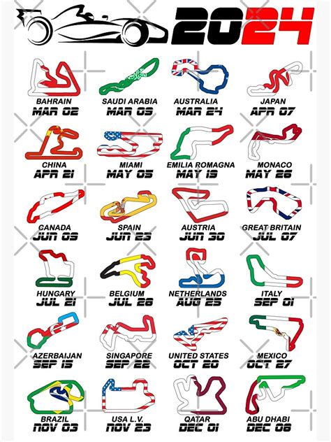 Calendar Formula Race Cars 2024 Circuits Colors White V2 Poster For