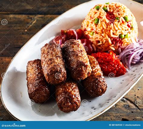 Cevapcici Minced Beef Rolls With Vegetables Stock Photo Image Of Dish