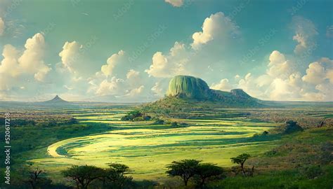 African savannah landscape, wild nature of Africa. Realistic landscape ...