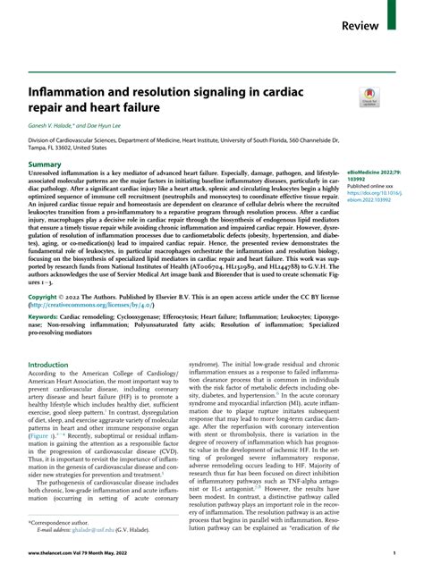 Pdf Inflammation And Resolution Signaling In Cardiac Repair And Heart