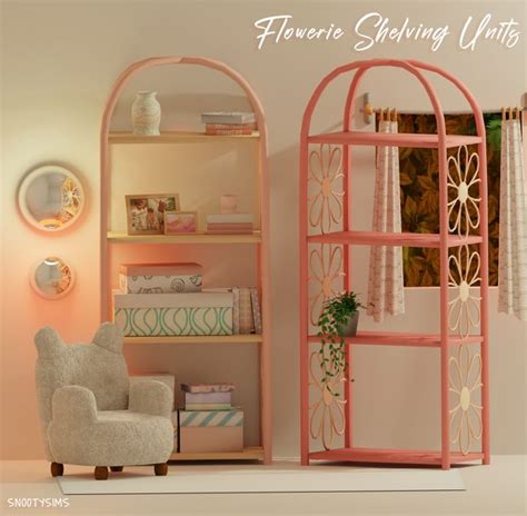 Flowerie Shelving Unit CC By SNOOTYSIMS SNOOTYSIMS SIMS 4 CC