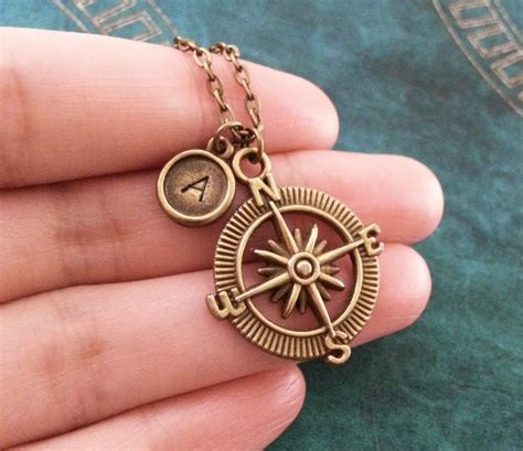 Compass Keychain Small Bronze Compass Keyring Personalized Etsy