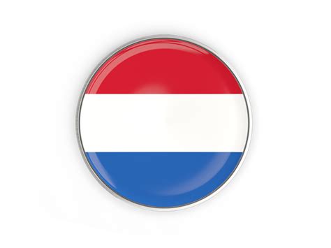 Round Button With Metal Frame Illustration Of Flag Of Netherlands