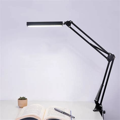 LED Swing Arm Desk Lamp Dimmable Bright Flexible Arm Lamp Clamp For