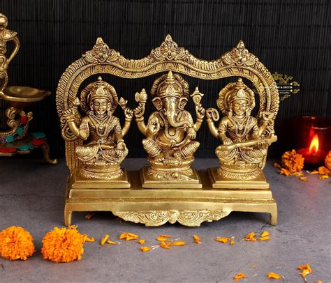 Buy Dharma Home Decor Brass Ganesh Laxmi Saraswati Pair Statue