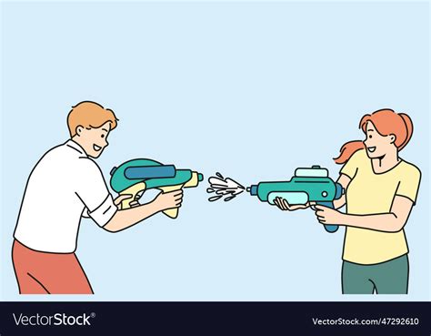 Happy people shooting with water guns Royalty Free Vector