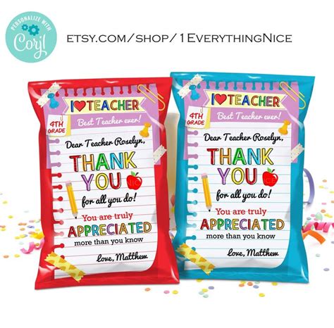 Editable Teachers Appreciation Week Best Teacher Chip Bag Wrapper