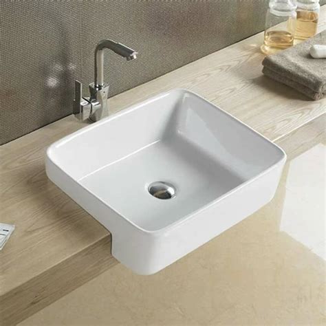 Semi Recess Ceramic Basin No Overflow No Tap Hole Gloss White Rectangle 480mm Psr4837nth