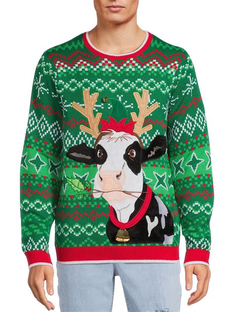 Holiday Time Men S Cow Ugly Christmas Sweater Walmart