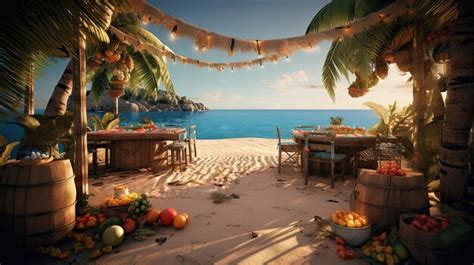 Premium AI Image | A tropical beach party setup featuring a colorful ...