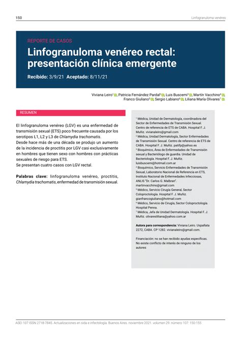 Pdf El Linfogranuloma Venéreo Rectal Presentación Clínica Emergente