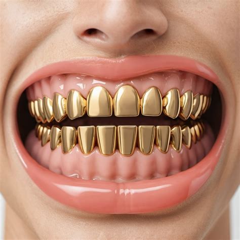 Minimalist Illustration Of A Gold Tooth Grill With A Full Set Of Teeth