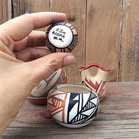 Collection Of Four Miniature Signed Native American Pots Acoma