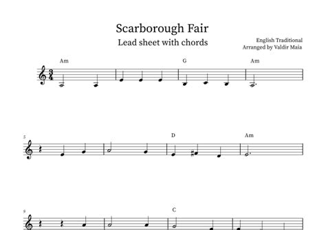 Scarborough Fair Arr Valdir Maia Sheet Music English Traditional Lead Sheet Fake Book