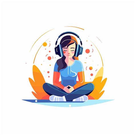 Premium Vector Sitting Girl Talking In The Headphones Vector Illustration