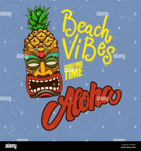 Beach Vibes Aloha Emblem Template With Tiki Idol Design Element For