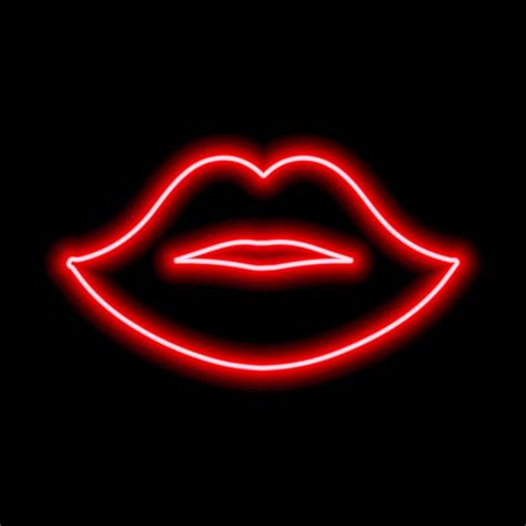 Red Neon Lips On A Black Background The Contour Of The Womens Lips Kiss 8959223 Vector Art At