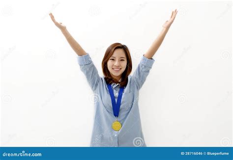 Gold Medal Winner Stock Photo Image Of Cheerful Brown 28716046