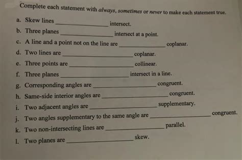 Solved Complete Each Statement With Always Sometimes Or Chegg