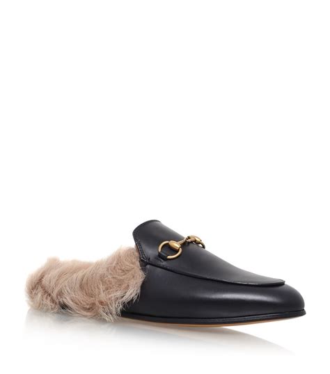 Gucci Princeton Fur Sliders In Brown Lyst