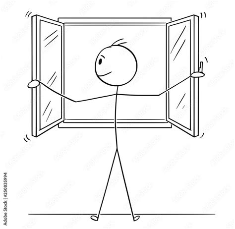 Cartoon Stick Figure Drawing Conceptual Illustration Of Man Opening