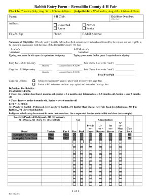 Fillable Online Bernalilloextension Nmsu Rabbit Entry BFormb Fillable