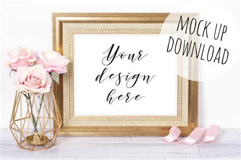 Gold Frame Mockup Photo Landscape By Doodle And Stitch Thehungryjpeg