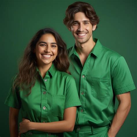 Premium Ai Image A Man And Woman Posing For A Photo With A Green