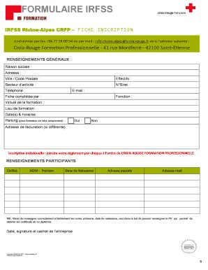 Fillable Online Irfss Rhone Alpes Croix Rouge Urgence Et Secourisme Fax