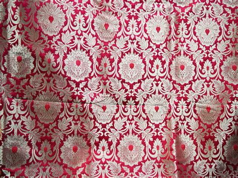 Red Gold Banarasi Brocade By The Yard Fabric Banarasi Weaving Etsy Canada