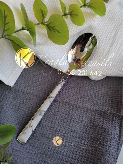 set   heavy white marble effect table spoons kengla utensils