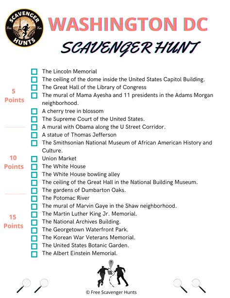 Printable Washington Dc Scavenger Hunt Free Scavenger Hunts