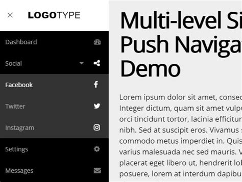 Multi Level Sidebar Push Navigation With Jquery And Css Free Jquery