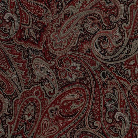 Red Black And Gray Paisley Upholstery Fabric