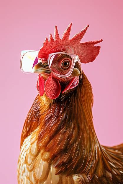 Premium Photo Chicken With Glasses On Pink Background Quirky Concept