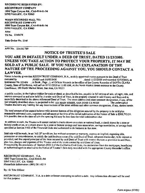 Notice Of Intent To Foreclose Letter Template