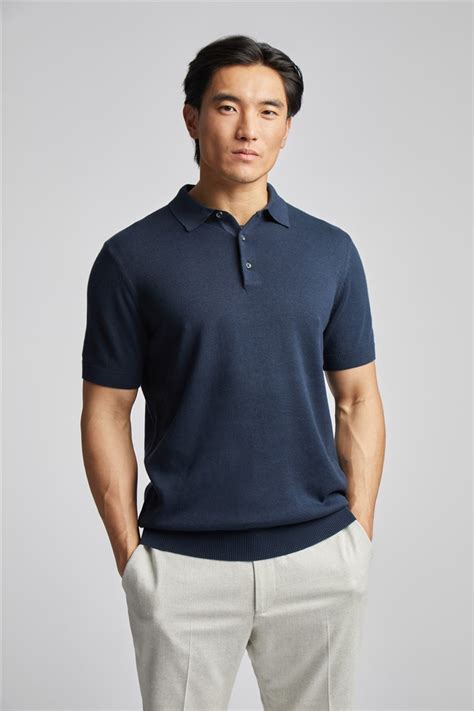 Limehaus Navy Blue Short Sleeve Knit Polo Shirt Suit Direct