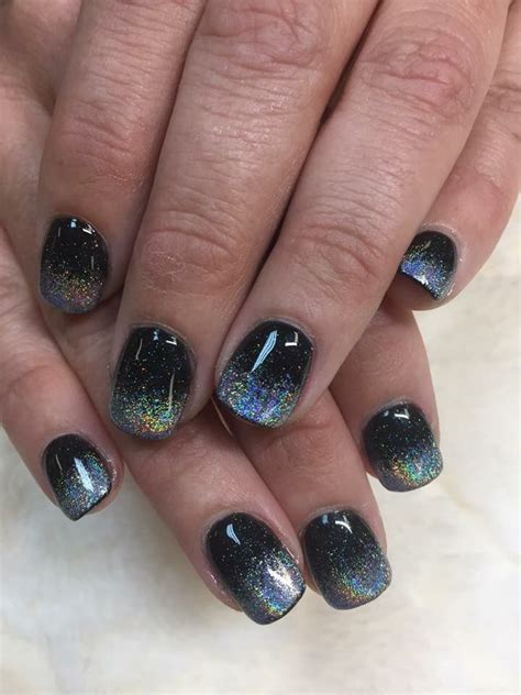 Black And Rainbow Chrome Ombré Sns Dip Nails Nail Dipping Powder