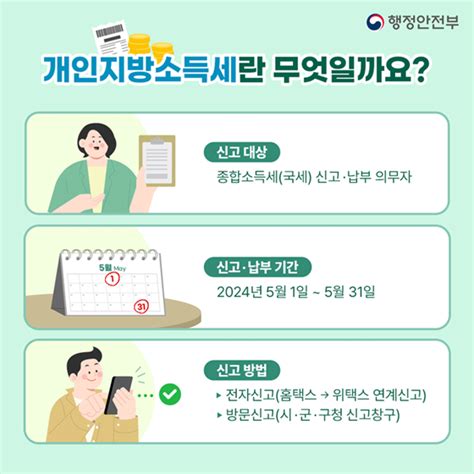 5월은 개인지방소득세 신고·납부의 달 함께 알아봐요 전체 카드한컷 멀티미디어 대한민국 정책브리핑