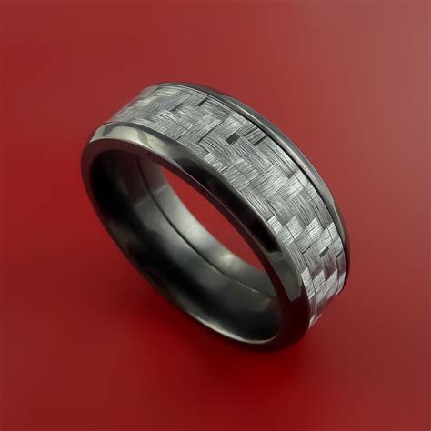 Black Zirconium Ring With Silver Texalium Inlay With Carbon Fiber Styl