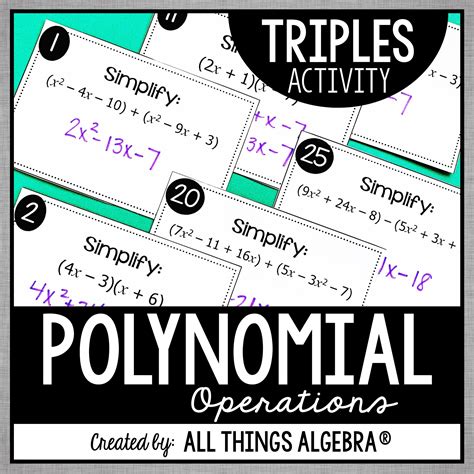 Polynomial Operations Add Subtract Multiply Triples Activity All