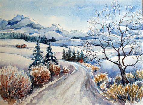 Winterlandschaft Winter Aquarell Landschaft Pinwand Von Burkhard