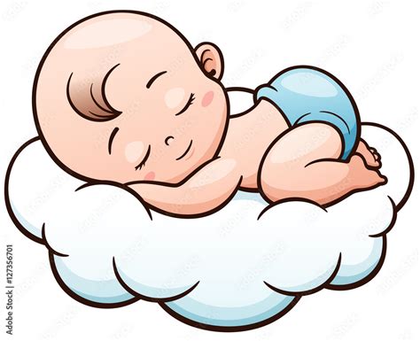 Vector Illustration Of Cartoon Baby Sleeping On A Cloud Stock Vector